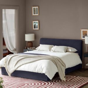 Turin dark navy velvet double ottoman storage bed