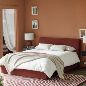 Turin toffee red velvet double ottoman storage bed