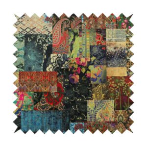 Laura Ashley Freedom Printed Velvet Fabric Collection Wonderland Patchwork Pattern In Multi Colours Upholstery Fabric CTR-66 Front