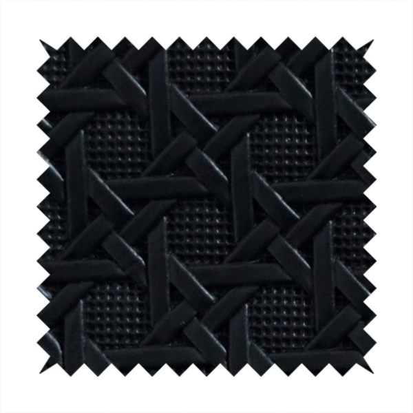 Laura Ashley Catanzaro Faux Leather Geometric Pattern In Black Colour Upholstery Fabric CTR-1827 Front
