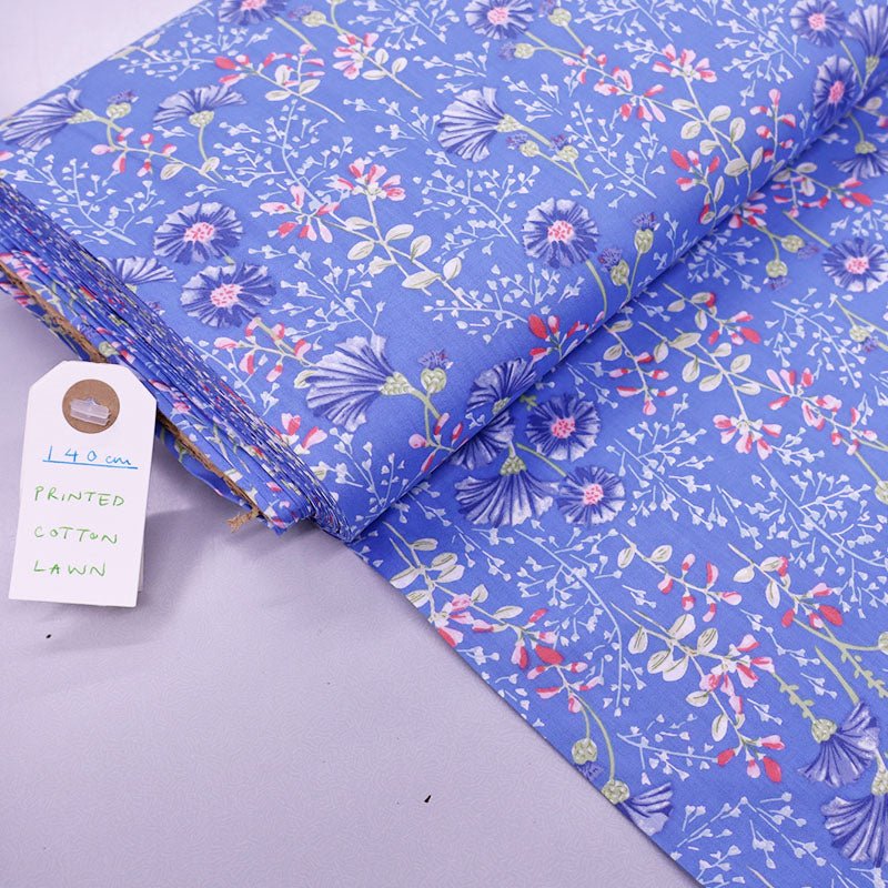 Laura Ashley LA Dressmaking Floral Cotton Lawn - Blue - Meadow Front