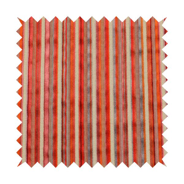 Striped Pattern In Red Orange Grey Colour Velvet Upholstery Fabric JO-717 – Laura Ashley Front