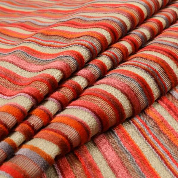 Striped Pattern In Red Orange Grey Colour Velvet Upholstery Fabric JO-717 – Laura Ashley Side